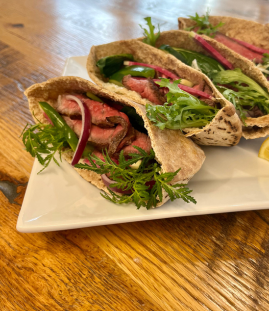 Simple Greek Style Steak Pitas 