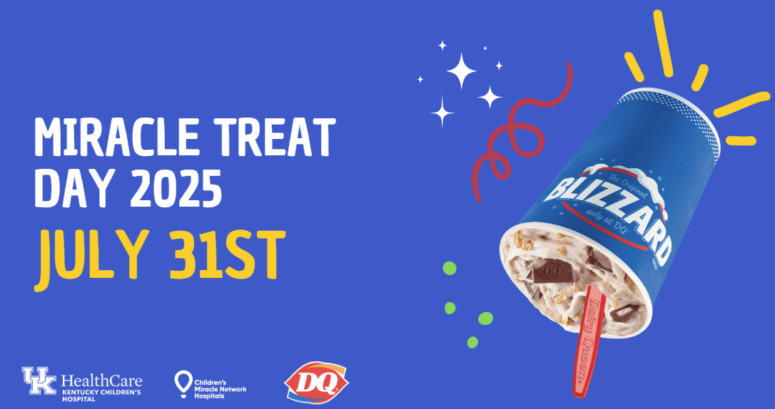 Dairy Queen - Miracle Treat Day 2025 July 31st graphic featuring an upside down blizzard and logos