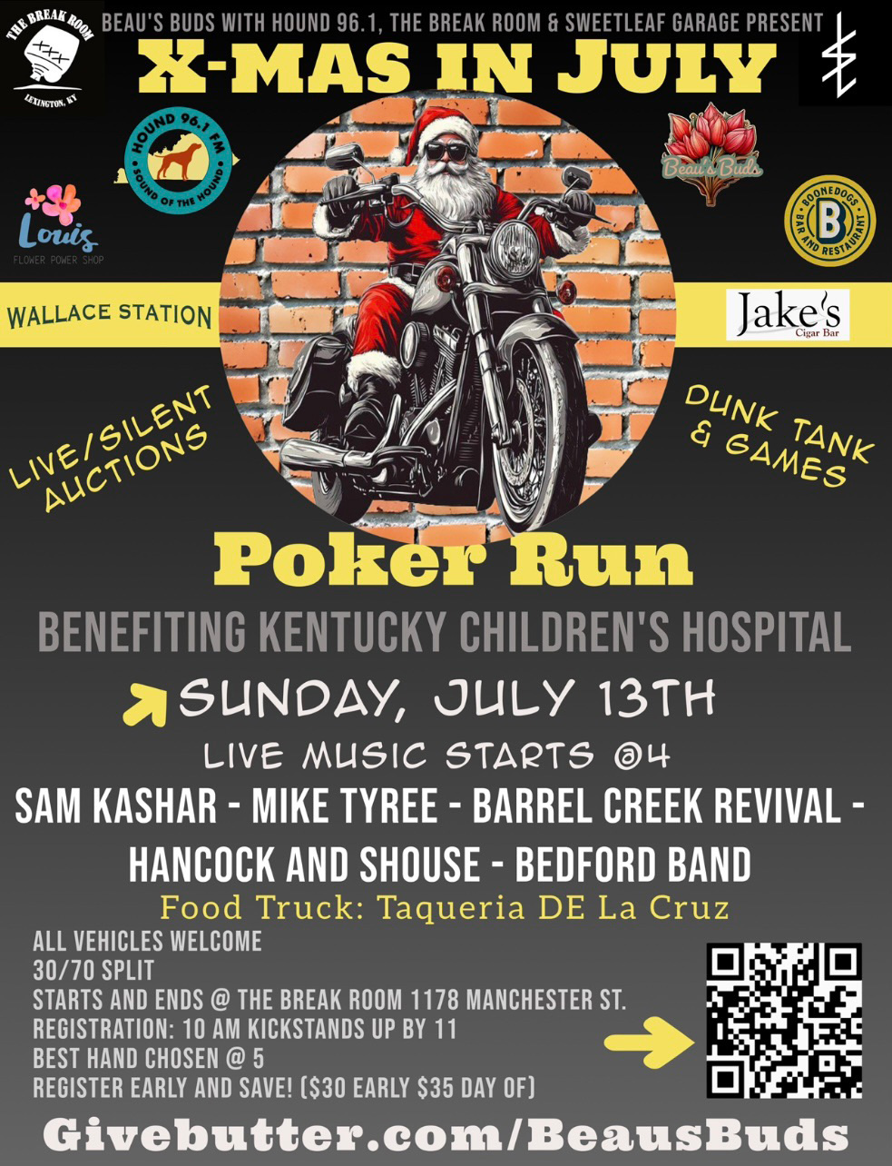 Poker Run 2025 Graphic - Sunday, July 13th at the Break Room - Join us Sunday, July 13th for a Poker Run benefiting Kentucky Children's Hospital!