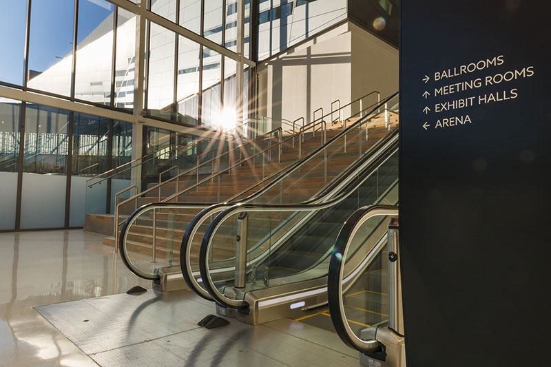Lobby of the Central Bank Center, showing the escalators and social stairs