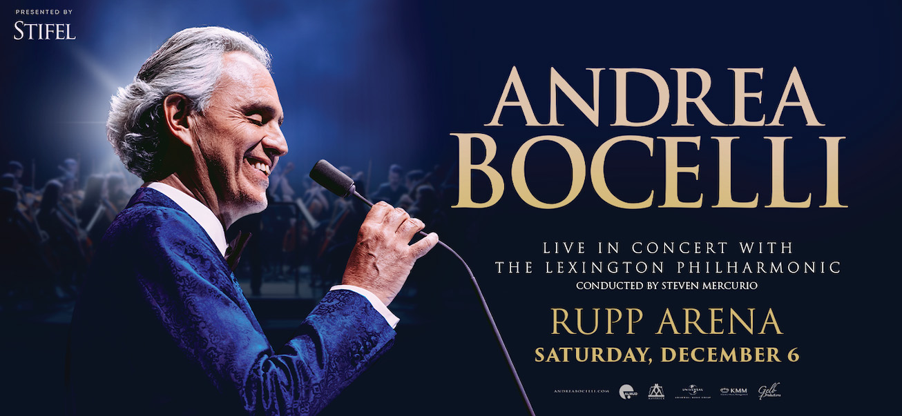 Photo of Andrea Bocelli Live. Andrea Bocelli live in concert with the Lexington Philharmonic conducted by Steven Mercurio. Rupp Arena Saturday Dec. 6, Presented by Stifel.