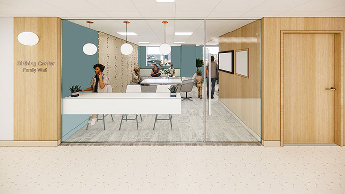 A rendering of the future Family Waiting Area entrance for the UK Birthing Center