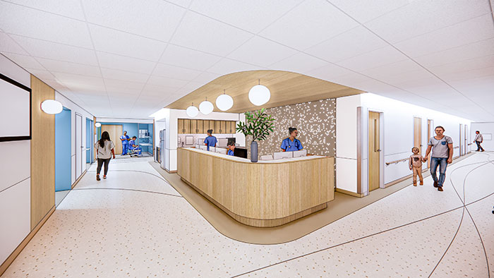 A rendering of the future UK Birthing Center nurses' station