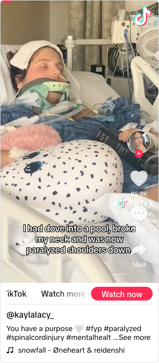 Screenshot from Kayla Lacy's TikTok with the title - You have a purpose. The video tells the story of her accident. Click the image to view the TikTok post in it's entirety.