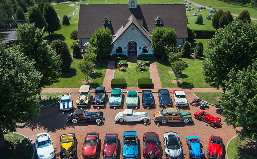 Aerial view of cars at the Keeneland Concours d'Elegance