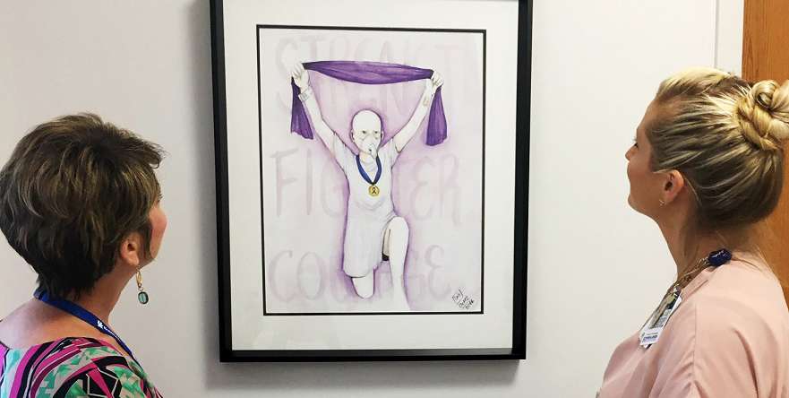 Student artwork from the UK Markey Cancer Center’s Expressions of Courage Art Education Program hangs in the oncology suite of the Highlands Regional Medical Center in Prestonsburg, Ky., a Markey Cancer Center Affiliate Network member.