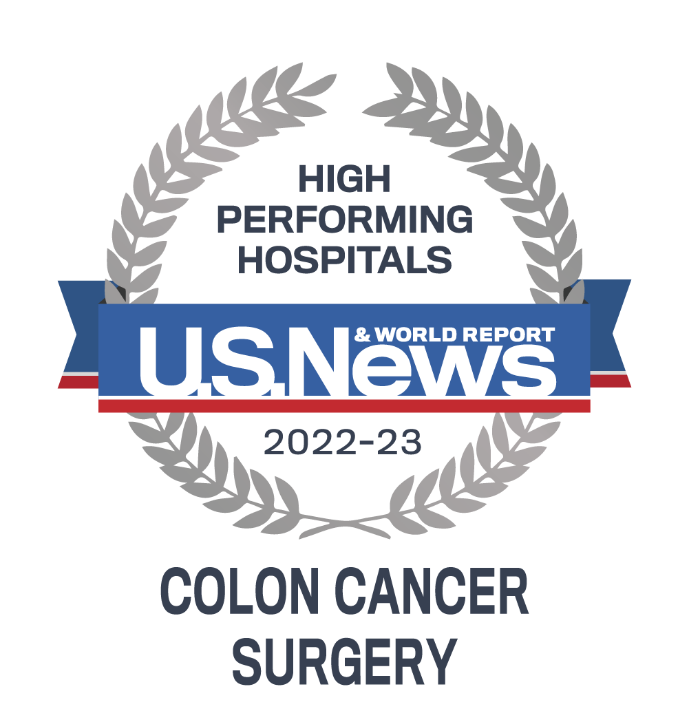US News & World Report High Performing Hospitals 2022-23 emblem - Colon Cancer