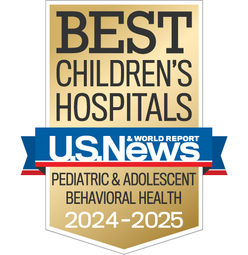 Badge graphic showing US News &amp; World Report Best Children's Hospitals - Pediatric &amp; Adolescent Behavioral Health 2024-2025