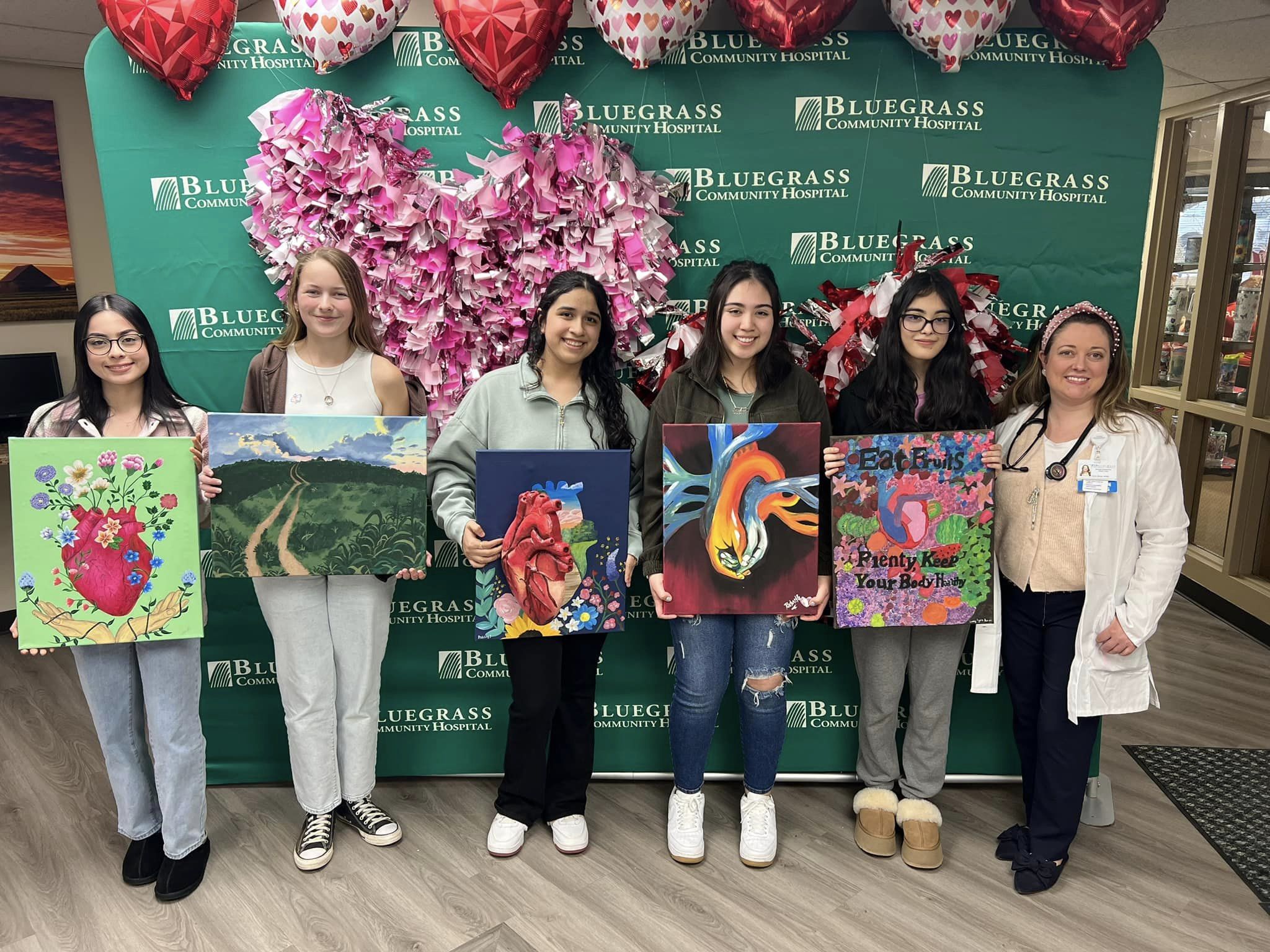 Students who participated in Bluegrass Community Hospital's heart art show in 2024.