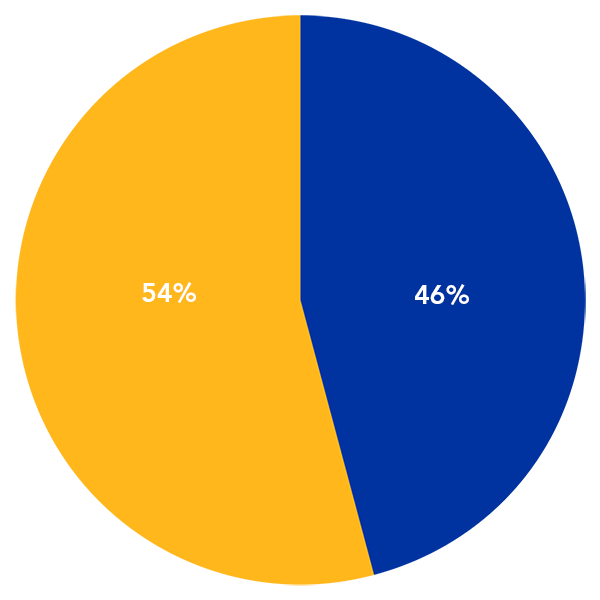 Patients by gender: 54% female; 46% male