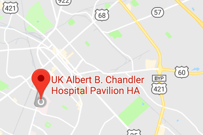 A map showing the location of Albert B. Chandler Hospital.
