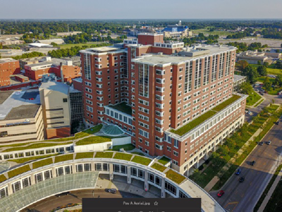 Overhead view of A.B. Chandler Hospital, Lexington, Kentucky.