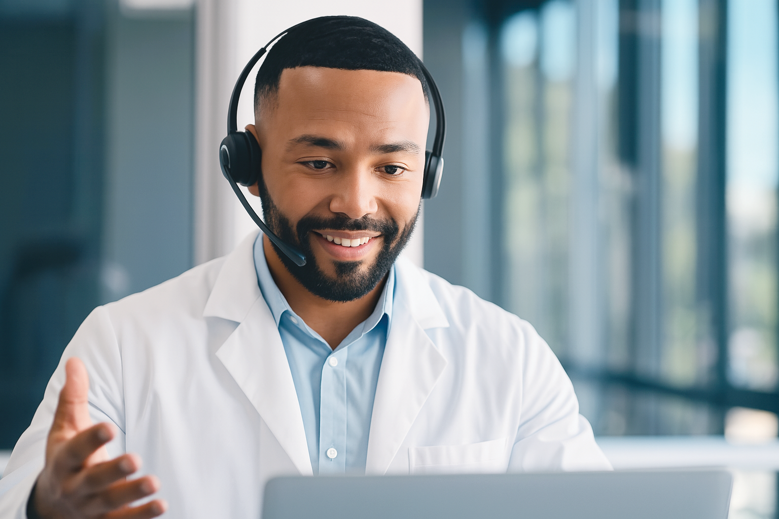 Pharmacist in telehealth appointment