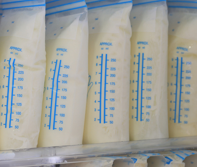 Breast milk stored in plastic bags.