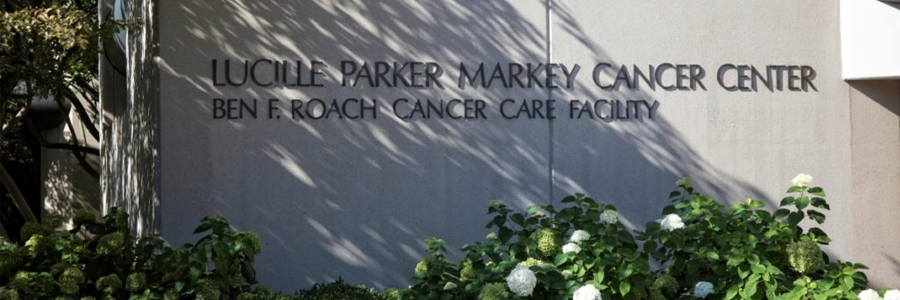 Sign for the Lucille Parker Markey Cancer Center Ben F. Roach building