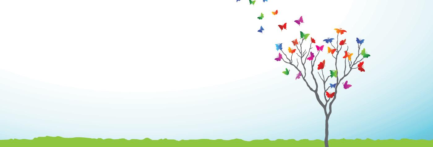 An illustration of a tree with colorful butterflies in place of leaves