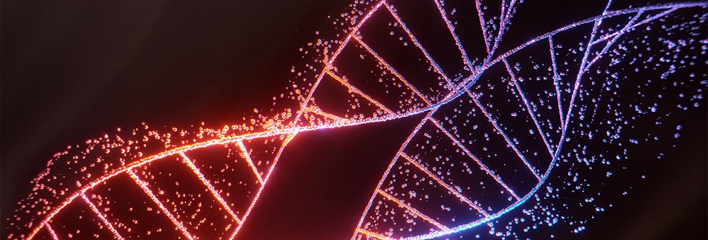 Precision Medicine Symposium - visualization of two double helix strands of DNA