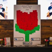 A poster made up of sticky notes arranged to form a red rose in honor of National Trauma Survivors Day 2026