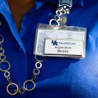 A close up of Beata's UK HealthCare Registration ID Badge.