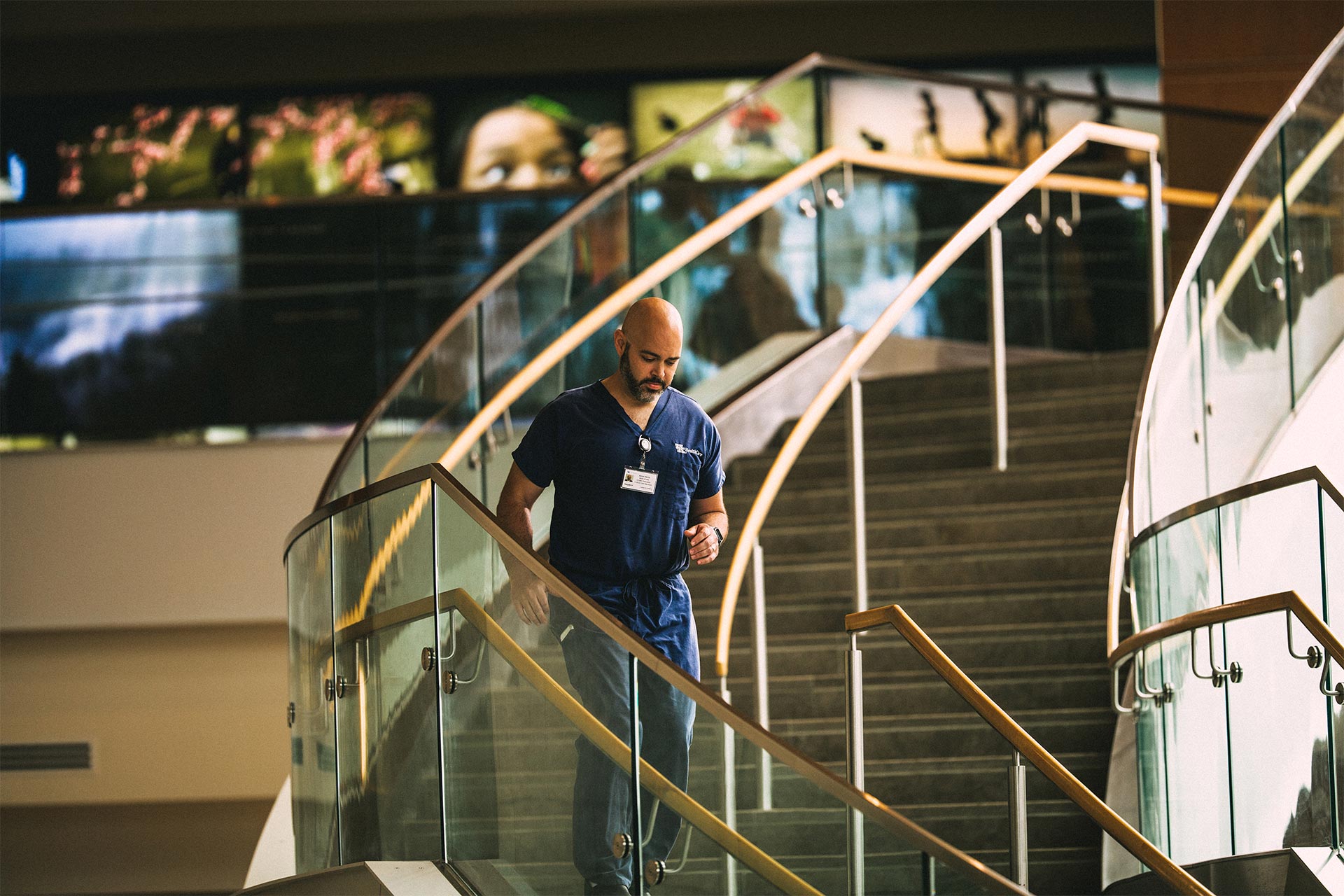 Aaron Harris walking down the stairs