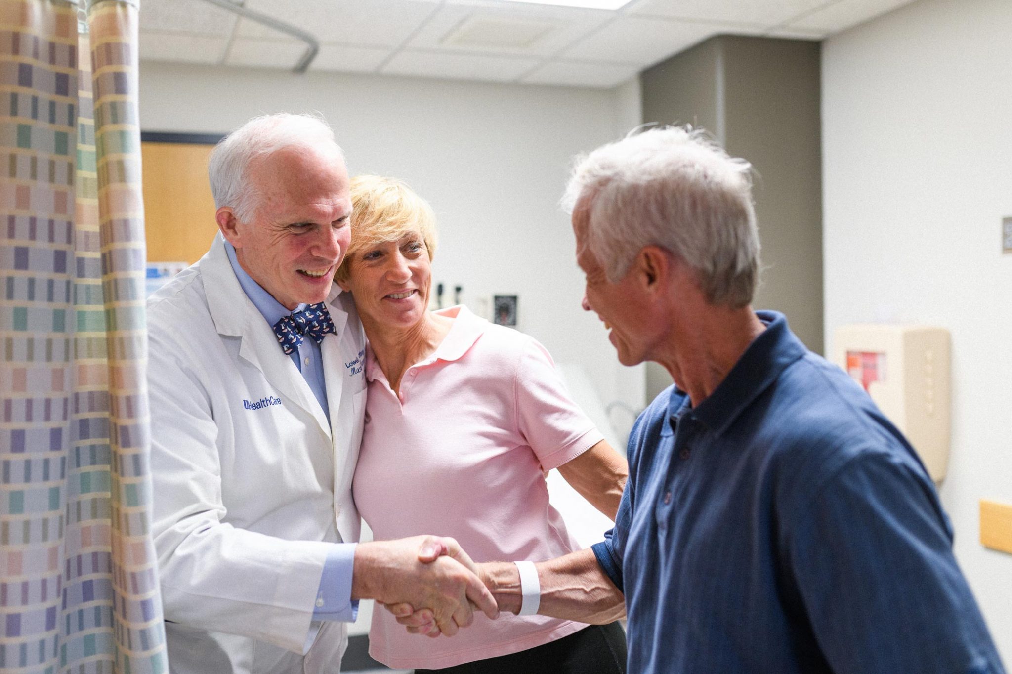 Joe and Cathy Marksteiner greeting Dr. Lowell Anthony, a specialist at Markey Cancer Center